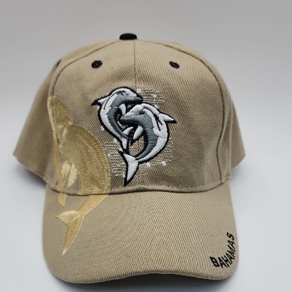 Beige Dolphin Embroidered Cap